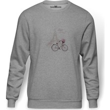 Tshirthane Bicycle Clipart Bike Paris Torre De Baskılı Gri Erkek Örme Sweatshirt Uzun Kol