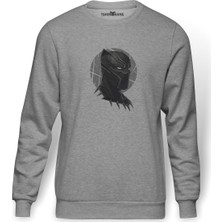 Tshirthane Black Panther   Baskılı Gri Erkek Örme Sweatshirt Uzun Kol