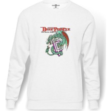 Tshirthane Deep Purple The Battle Rages On Baskılı Beyaz Erkek Örme Sweatshirt Uzun Kol