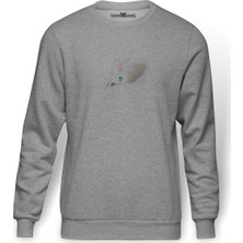 Tshirthane Blue Eyed Cats Kedi  Baskılı Gri Erkek Örme Sweatshirt Uzun Kol
