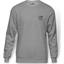 Tshirthane Pokemon Avengermon Nidoran Baskılı Gri Erkek Örme Sweatshirt Uzun Kol