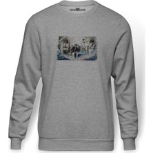 Tshirthane Cn Blue Code Blue Muzik Grubu Baskılı Gri Erkek Örme Sweatshirt Uzun Kol
