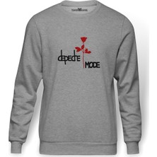 Tshirthane Depedre Mode Rose  Baskılı Gri Erkek Örme Sweatshirt Uzun Kol