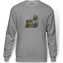 Tshirthane Eric Clapton Gitar Muzik  Baskılı Gri Erkek Örme Sweatshirt Uzun Kol