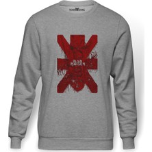 Tshirthane Iron Maiden X Metal Rock Muzik Baskılı Gri Erkek Örme Sweatshirt Uzun Kol