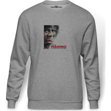 Tshirthane John Rambo Sylvester Stallone Baskılı Gri Erkek Örme Sweatshirt Uzun Kol
