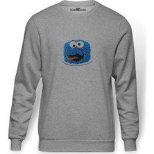 Tshirthane Kurabiye Canavari Cake Smash Backdrop Baskılı Gri Erkek Örme Sweatshirt Uzun Kol
