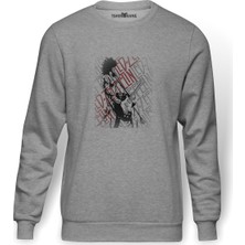 Tshirthane Led Zeppelın T Jımmy Page Metal Baskılı Gri Erkek Örme Sweatshirt Uzun Kol