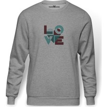 Tshirthane Lo Ve Green  Baskılı Gri Erkek Örme Sweatshirt Uzun Kol