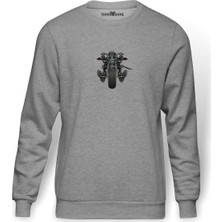 Tshirthane Motosiklet Spitfire  Baskılı Gri Erkek Örme Sweatshirt Uzun Kol