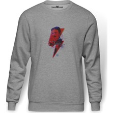 Tshirthane Nikola Tesla Art Ppcorn Baskılı Gri Erkek Örme Sweatshirt Uzun Kol