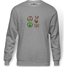 Tshirthane Peace Hippie Peace Set Of Pacifik Baskılı Gri Erkek Örme Sweatshirt Uzun Kol