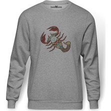 Tshirthane Scorpio Lose Mind  Baskılı Gri Erkek Örme Sweatshirt Uzun Kol
