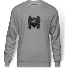 Tshirthane Selçuklu Gri Kartalı Göktürk Baskılı Gri Erkek Örme Sweatshirt Uzun Kol