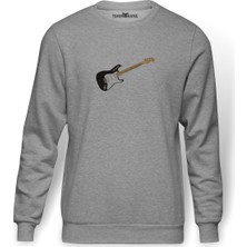 Tshirthane Stratocaster Howard Reed Black Gitar Music Baskılı Gri Erkek Örme Sweatshirt Uzun Kol