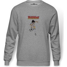 Tshirthane Tsubasa Captain   Baskılı Gri Erkek Örme Sweatshirt Uzun Kol