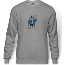 Tshirthane Undertale Sans   Baskılı Gri Erkek Örme Sweatshirt Uzun Kol