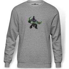 Tshirthane World Of Warcraft Illidan Stormrage 2 Baskılı Gri Erkek Örme Sweatshirt Uzun Kol