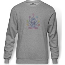 Tshirthane Yoga Çakra Person Meditating Baskılı Gri Erkek Örme Sweatshirt Uzun Kol