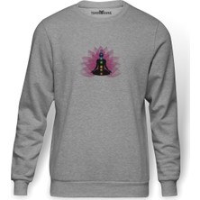 Tshirthane Yoga Meditasyon Download Meditation Baskılı Gri Erkek Örme Sweatshirt Uzun Kol