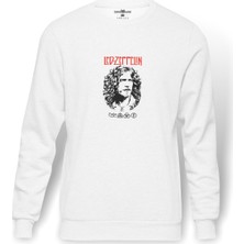 Tshirthane Led Zeppelın Robert Plant For  Baskılı Beyaz Erkek Örme Sweatshirt Uzun Kol