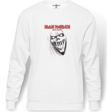 Tshirthane Iron Maıden Pıano tribute Baskılı Beyaz Erkek Örme Sweatshirt Uzun Kol
