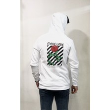 Amor Man Beyaz Kapüşonlu Whatever Dijital Göğüs Sırt Baskılı Oversize Erkek Sweat