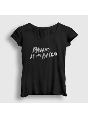 Presmono Kadın Siyah Brush Panic! at the Disco T-Shirt