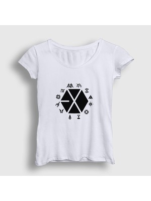 Presmono Kadın Beyaz Symbols Logo Exo T-Shirt
