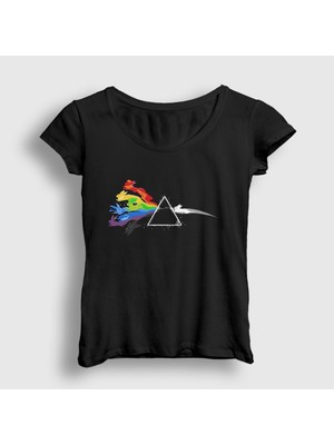 Presmono Kadın Siyah Rabbits Pink Floyd T-Shirt
