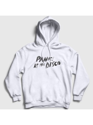 Presmono Unisex Beyaz Brush Panic! at the Disco Kapüşonlu Sweatshirt