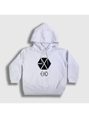 Presmono Unisex Çocuk Beyaz Logo Exo Kapüşonlu Sweatshirt