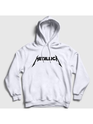 Presmono Unisex Beyaz Logo Metallica Kapüşonlu Sweatshirt