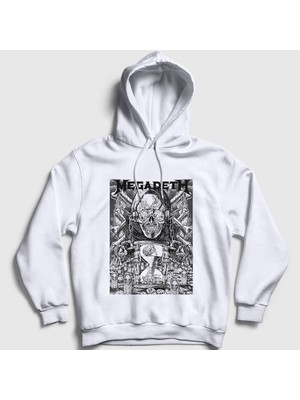 Presmono Unisex Beyaz Time Megadeth Kapüşonlu Sweatshirt