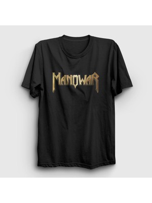 Presmono Unisex Siyah Gold Logo Manowar T-Shirt