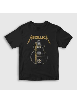 Presmono Unisex Çocuk Siyah Guitar Metallica T-Shirt
