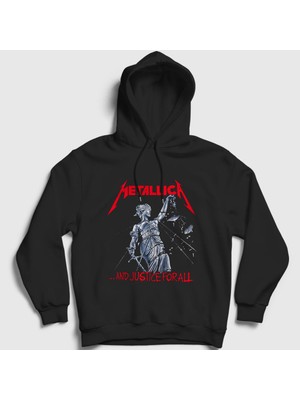 Presmono Unisex Siyah Lady Justice Metallica Kapüşonlu Sweatshirt