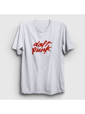 Presmono Unisex Beyaz Logo Daft Punk T-Shirt
