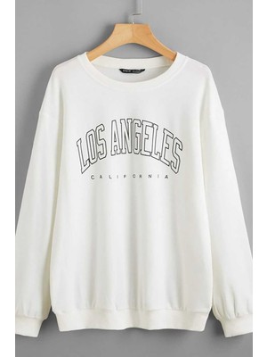 Madmext Mad Girls Beyaz Baskılı Oversize Kadın Sweatshirt MG780
