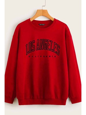 Madmext Mad Girls Kırmızı Baskılı Oversize Kadın Sweatshirt MG780