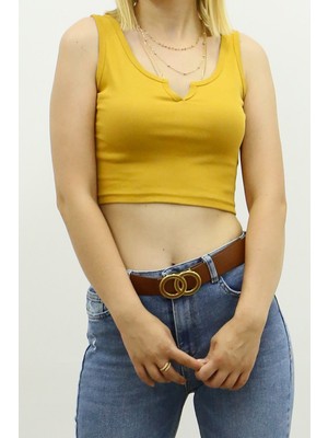 Madmext Mad Girls Önü Detaylı Sarı Crop Top MG362