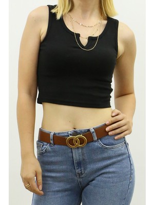 Madmext Mad Girls Önü Detaylı Siyah Crop Top MG362