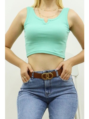 Madmext Mad Girls Önü Detaylı Turkuaz Crop Top MG362