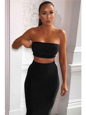 Madmext Mad Girls Straplez Siyah Crop Top MG337