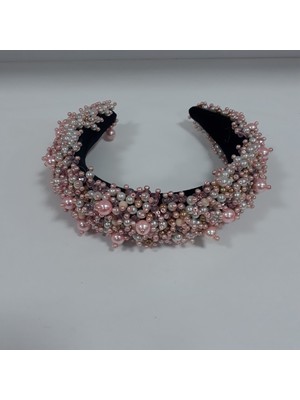 Zaradise Accessories Pembe Beyaz Taşlı El Yapımı Taç