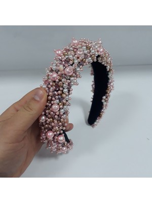 Zaradise Accessories Pembe Beyaz Taşlı El Yapımı Taç