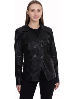 Franko Armondi Kadın Deri Klasik Ceket Süet Siyah BK-1475-19766 Fa2