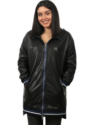 Franko Armondi Kadın Deri Klasik Kaban Kapşonlu Lacivert Mbk-1301-19340 Fa2