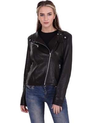 Franko Armondi Kadın Deri Spor Biker Mont  Siyah BK-1325-19370 Fa2