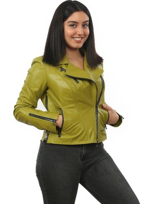 Franko Armondi Kadın Deri Spor Biker Mont Fıstık Yeşili BK-1149-19430 Fa2